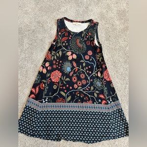 Dark floral sleeveless swing dress from loft, size xs